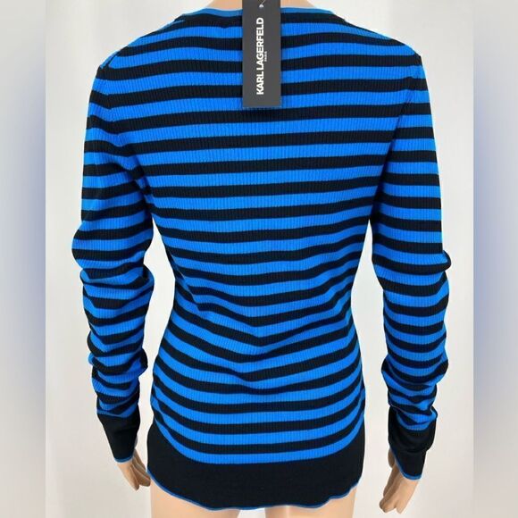 NWT Karl Lagerfeld Paris Signature Black/Blue Knit Sweater Size M - Picture 3 of 10